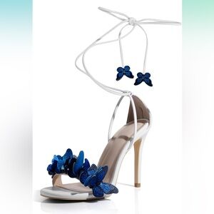 Women Stiletto High Heel Shoes with Butterfly Decorations Lace up sandals